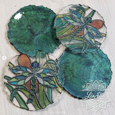 Stained Glass Style Coasters - Dragonfly - Set of 2