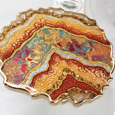 Washi Tape Geode Coasters - Red Gold Koi Fish - Set of 2