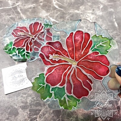 Stained Glass Style Coasters - Hibiscus - Set of 2