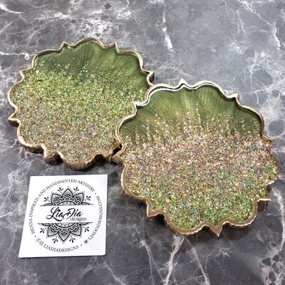 Ultra Glam Olive Green Blossom Coasters - Set of 2