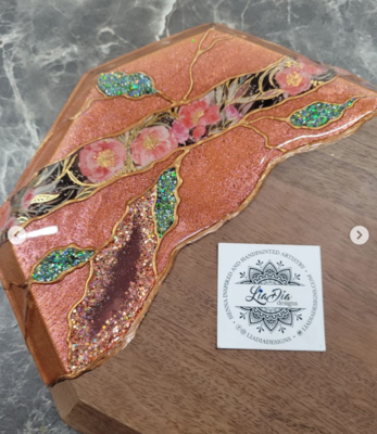Coral Rose Washi Tape Kintsugi Style Charcuterie/Cheese Serving Board