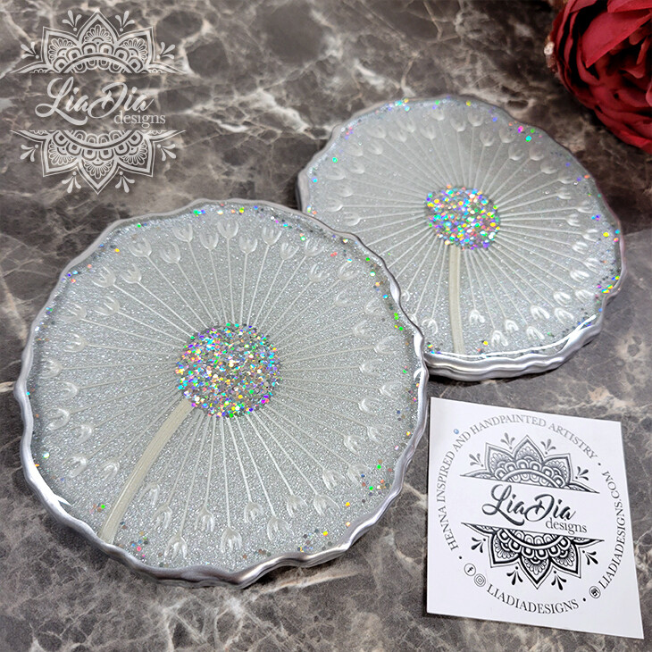 Celestial Silver Dandelion Coasters - Set of 2
