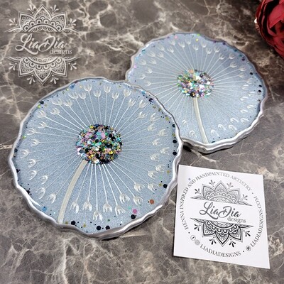 Ice Blue Dandelion Coasters - Set of 2