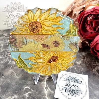 Sunflowers - Van Gogh Inspired Washi Tape Stained Glass Style Resin Mini Art - 5&quot;