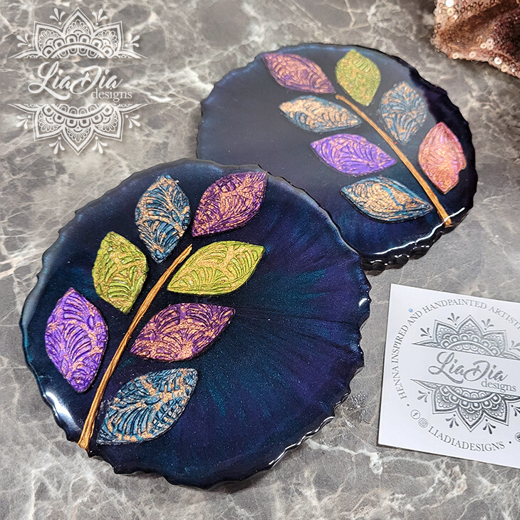Gold Foil Embossed Clay Leaf Coasters - Set of 2