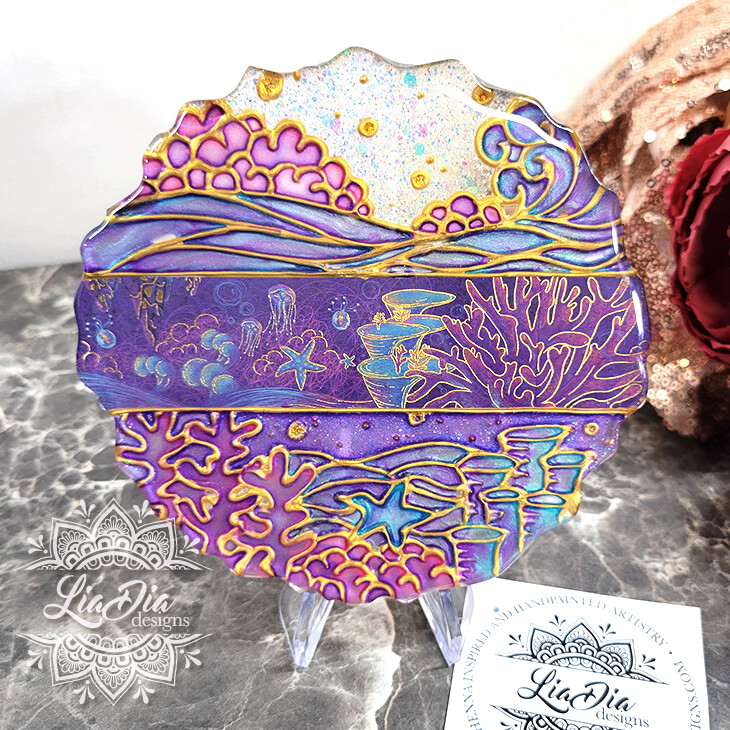 Underwater Kingdom - Coral Garden - Washi Tape Stained Glass Style Resin Mini Art - 5&quot;