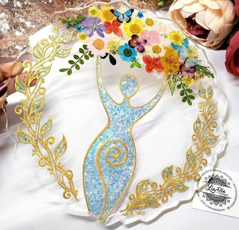 Floral Spiral Goddess Art Tray - 10&quot;