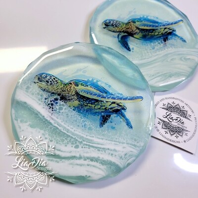 PRE-ORDER Ocean Waves Sea Turtles Coasters - Set of 2