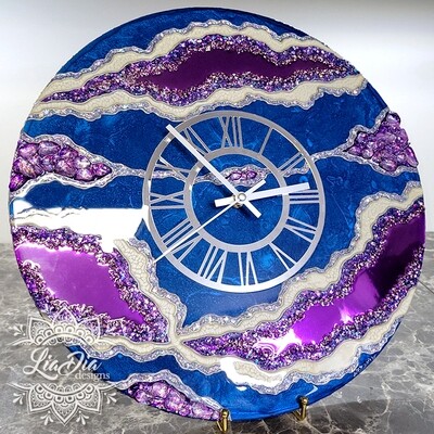COMMISSION AVAILABLE - Mirror Geode Resin Clock - 16"