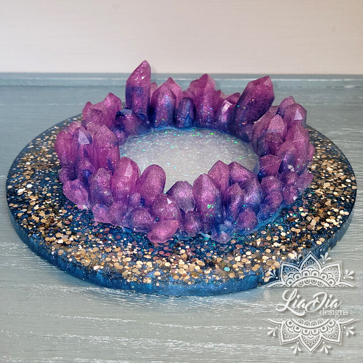 Crystal Crown Candle Ring Centerpiece / Glam Dice Tray - Interstellar - 2 Piece Set