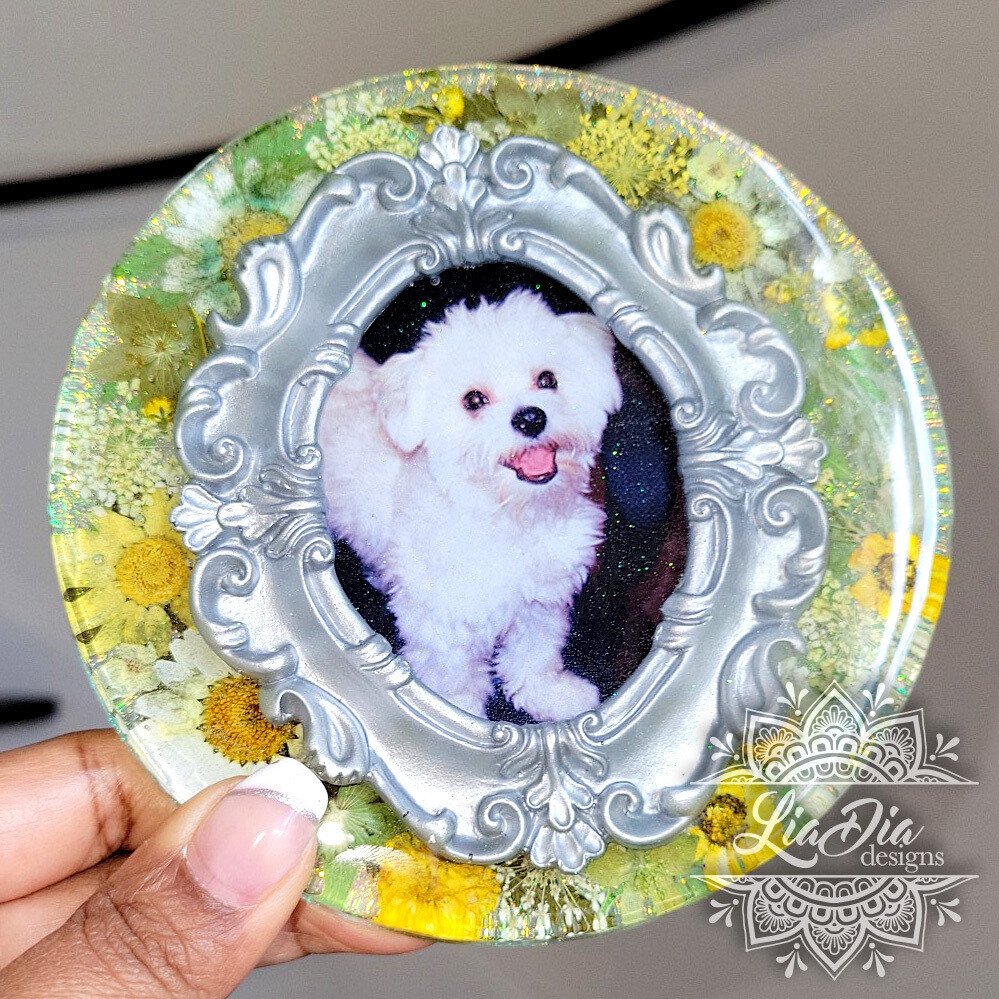 COMMISSIONS AVAILABLE - Memorial Floral Photo Frame Keepsake with Display Stand - 5"