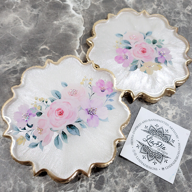 Pearl White Floral Garden Coasters - Set of 2