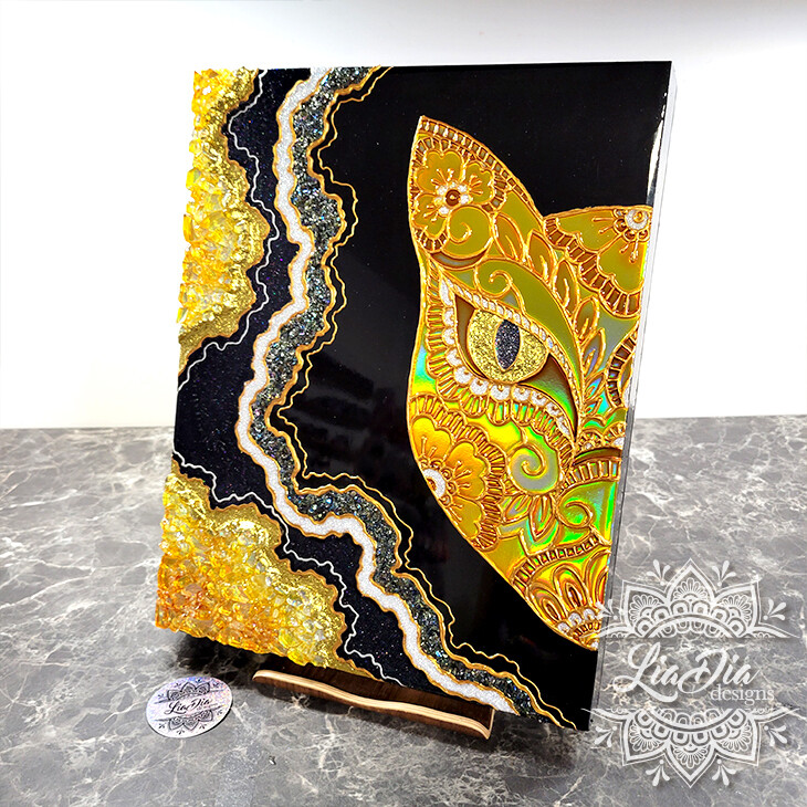 Golden Holo Geode Cat 11x14" Wall Art