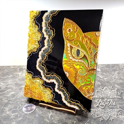Golden Holo Geode Cat &quot;Golden Enigma&quot; - 11x14&quot; Wall Art