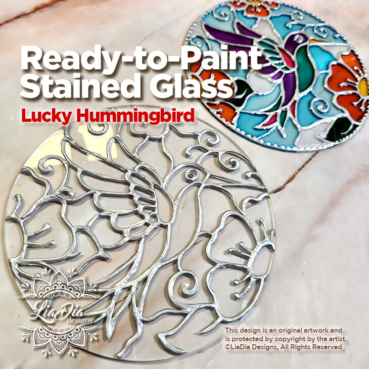 Artisan DIY Ready-to-Paint Stained Glass Suncatcher - Lucky Hummingbird