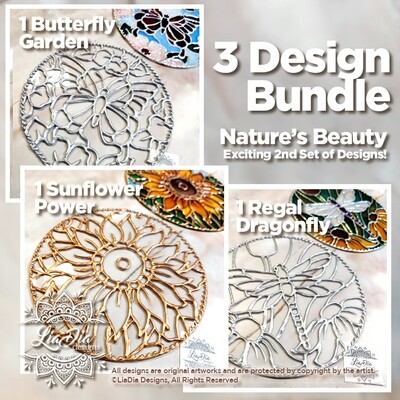 Artisan Ready-to-Paint Stained Glass Suncatcher - 3 Design Bundle - Nature's Beauty