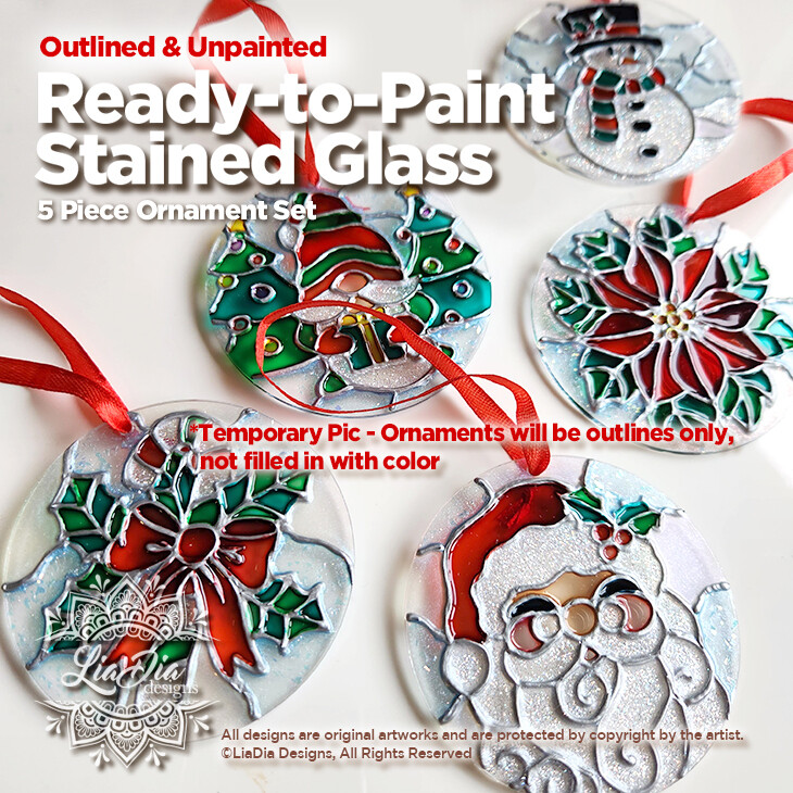 Artisan Ready-to-Paint Stained Glass Style Christmas Ornaments Bundle - 5 Design Bundle