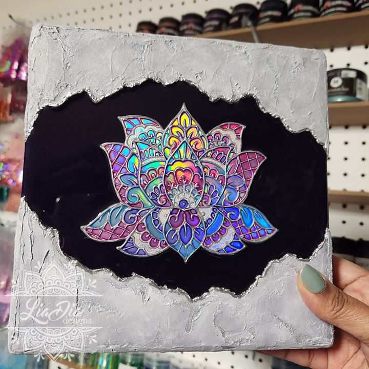 Holographic Lotus  &quot;Journey to Light &quot; - 8x8&quot; gallery wood canvas