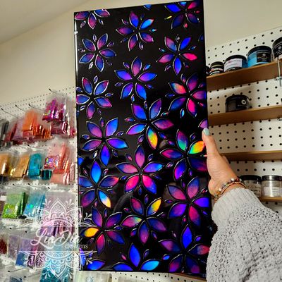 Holographic Abstract Florals &quot;Midnight Cascade&quot; - 12x24&quot; gallery wood canvas