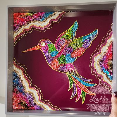 Holographic Rainbow Geode Hummingbird - 13&quot; Square Tray