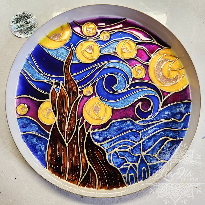 Starry Night Inspired 12&quot; Round Tray