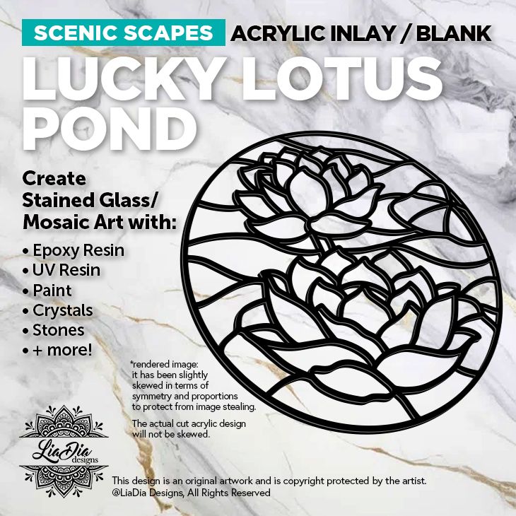 Scenic Scapes - Lucky Lotus Pond - Inlay/ Silhouette  - 7&quot; Round Black Acrylic Blank