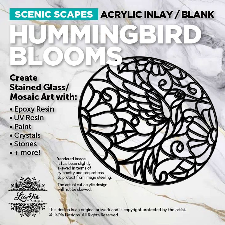 Scenic Scapes - Hummingbird Blooms - Inlay/ Silhouette  - 7&quot; Round Black Acrylic Blank
