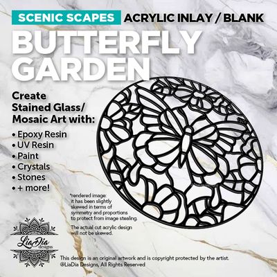 Scenic Scapes - Butterfly Garden - Inlay/ Silhouette - 7&quot; Round Black Acrylic Blank