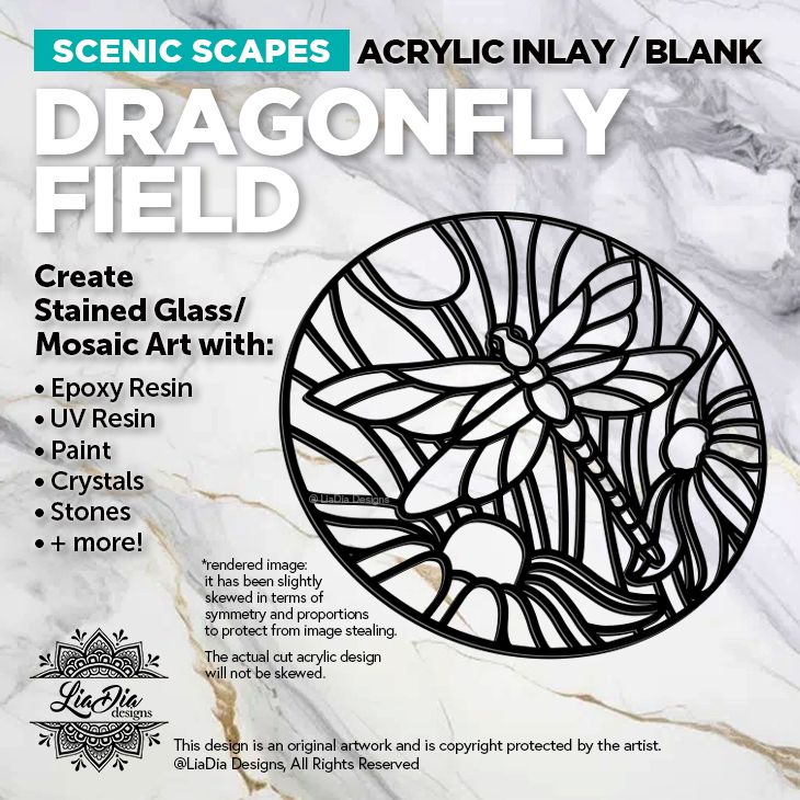 Scenic Scapes - Dragonfly Field - Inlay/ Silhouette  - 7&quot; Round Black Acrylic Blank