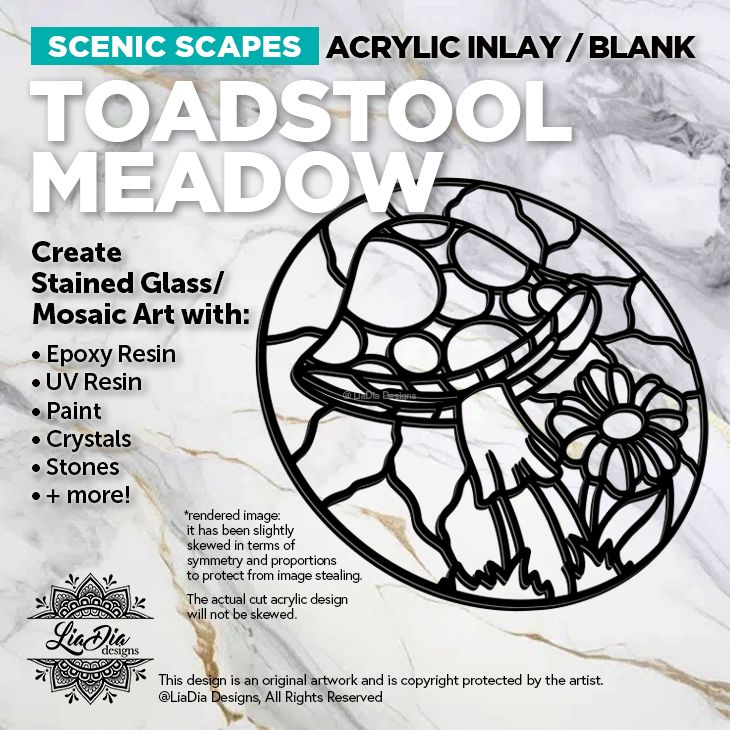 Scenic Scapes - Toadstool Meadow - Mushroom - Inlay/ Silhouette  - 7&quot; Round Black Acrylic Blank