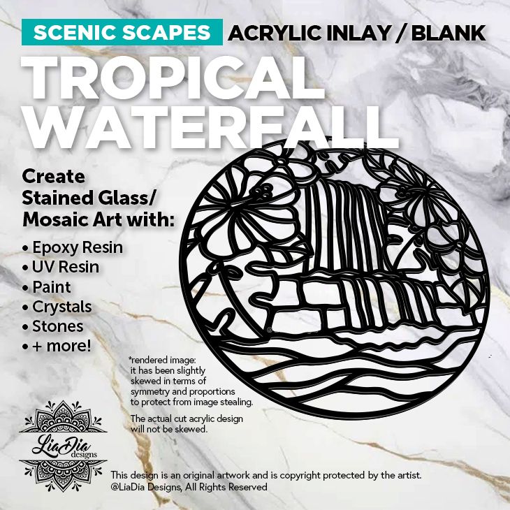 Scenic Scapes - Tropical Waterfall - Inlay/ Silhouette  - 7&quot; Round Black Acrylic Blank