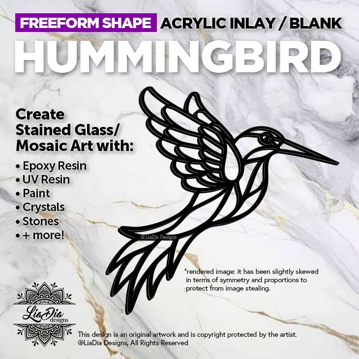 Freeform - Hummingbird - Inlay / Silhouette - 5&quot; Black Acrylic Blank