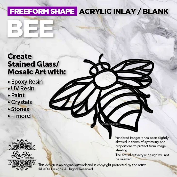 Freeform - Bee - Inlay / Silhouette - 5&quot; Black Acrylic Blank