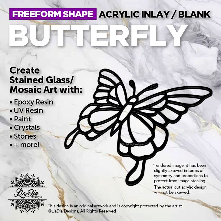 Freeform - Butterfly - Inlay / Silhouette - 5&quot; Black Acrylic Blank
