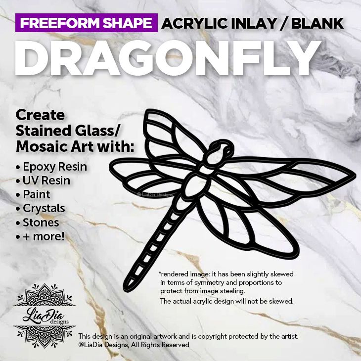 Freeform - Dragonfly -  Inlay / Silhouette - 5&quot; Black Acrylic Blank