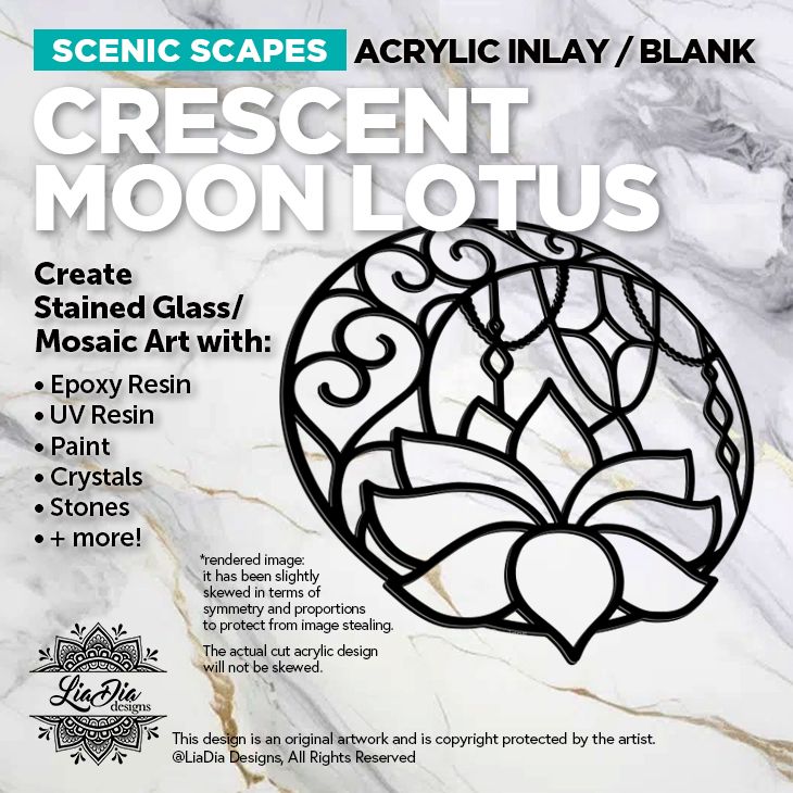 Scenic Scapes - Crescent Moon Lotus - Inlay/ Silhouette  - 7&quot; Round Black Acrylic Blank