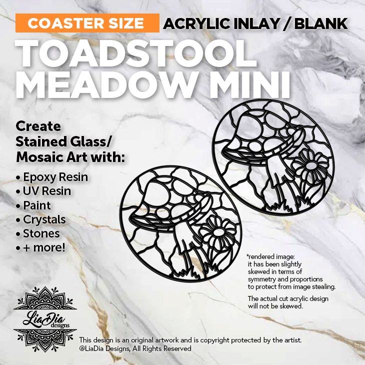 Coaster Minis - Toadstool Meadow  - Inlay / Silhouette Black Acrylic Blank - 2 pieces