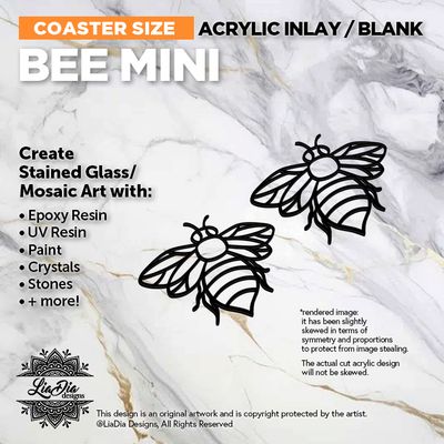 Coaster Minis - Freeform Bee - Inlay / Silhouette -  Black Acrylic Blank - 2 pieces