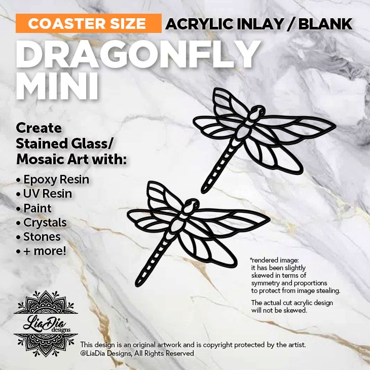 Coaster Minis - Freeform Dragonfly - Inlay / Silhouette - Black Acrylic Blank - 2 pieces