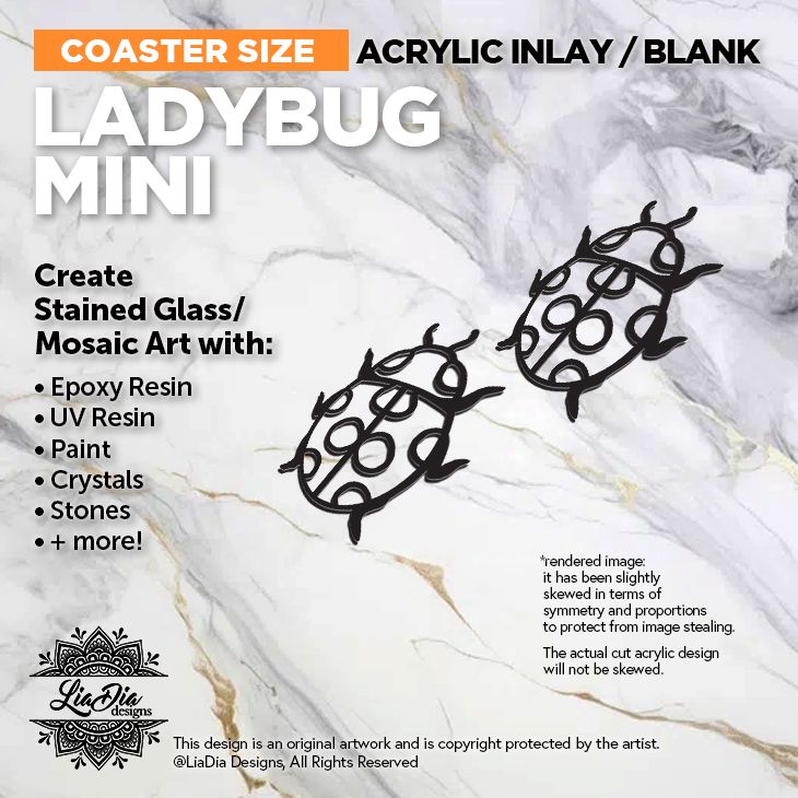 Coaster Minis - Ladybug  - Inlay / Silhouette - Black Acrylic Blank - 2 pieces