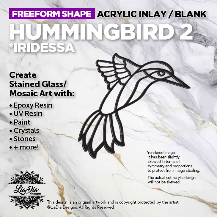 Freeform - Hummingbird 2 Iridessa - Inlay / Silhouette - 5&quot; Black Acrylic Blank
