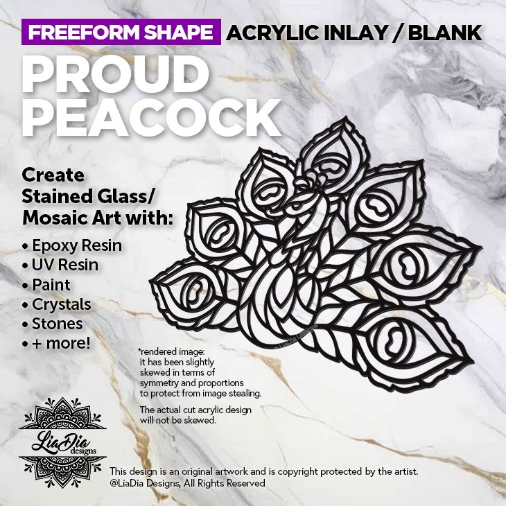 *Updated Design* Freeform - Proud Peacock - Inlay / Silhouette - 7&quot; Black Acrylic Blank