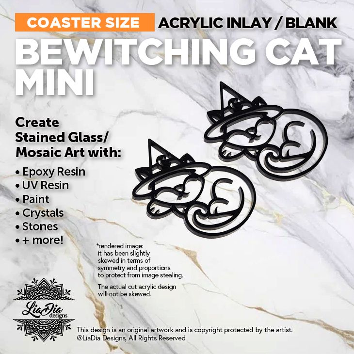 Coaster Minis - Bewitching Cat - Inlay / Silhouette Black Acrylic Blank - 2 pieces