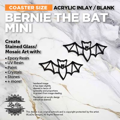 Coaster Minis - Bernie the Bat - Inlay / Silhouette Black Acrylic Blank - 2 pieces