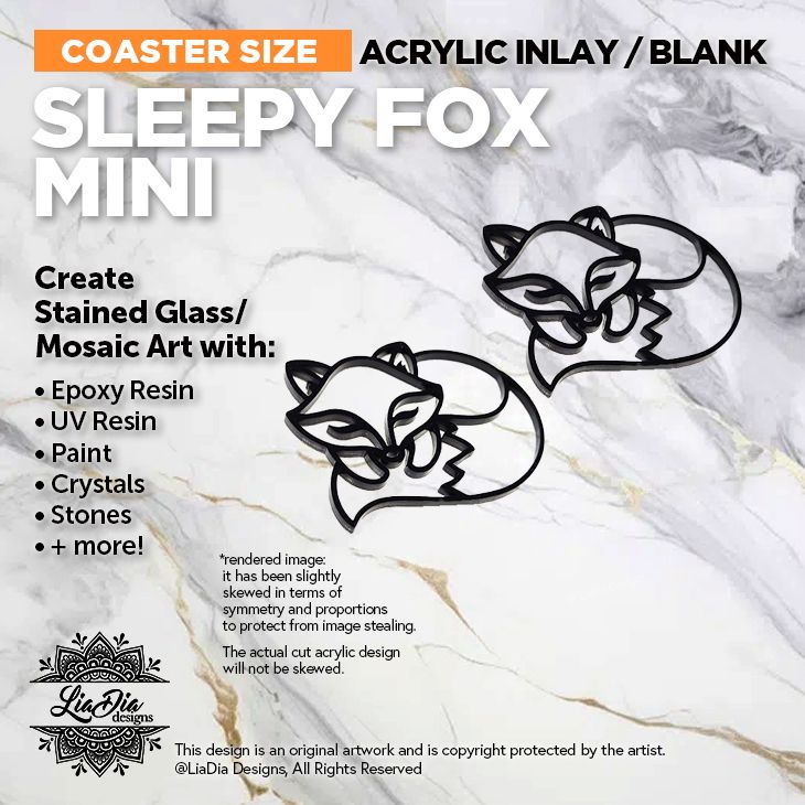 Coaster Minis - Sleepy Fox - Inlay / Silhouette Black Acrylic Blank - 2 pieces