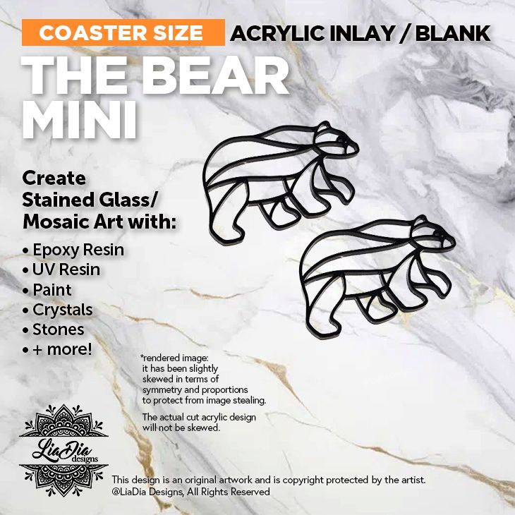 Coaster Minis - The Bear - Inlay / Silhouette Black Acrylic Blank - 2 pieces