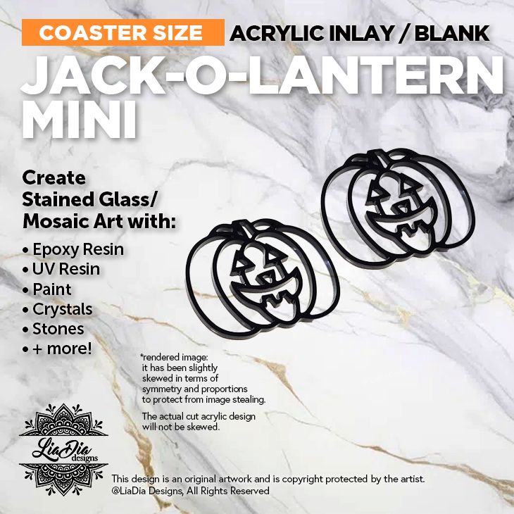 Coaster Minis - Jack-O-Lantern - Inlay / Silhouette Black Acrylic Blank - 2 pieces