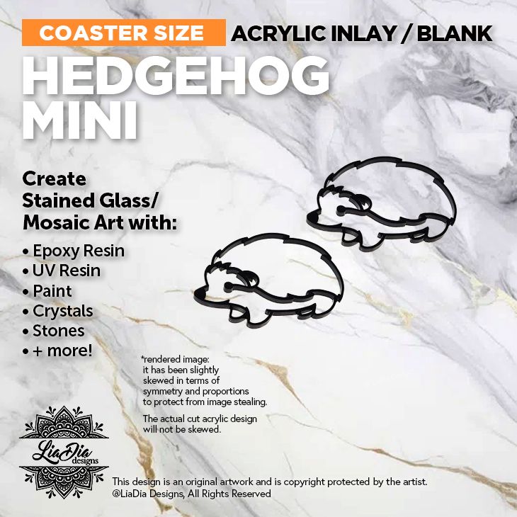 Coaster Minis - Hazel the Hedgehog - Inlay / Silhouette Black Acrylic Blanks - 2 pieces