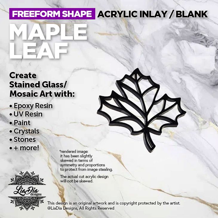 Freeform - Maple Leaf - Inlay / Silhouette - 5&quot; Black Acrylic Blank