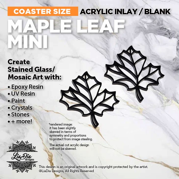 Coaster Minis - Maple Leaf - Inlay / Silhouette Black Acrylic Blank - 2 pieces